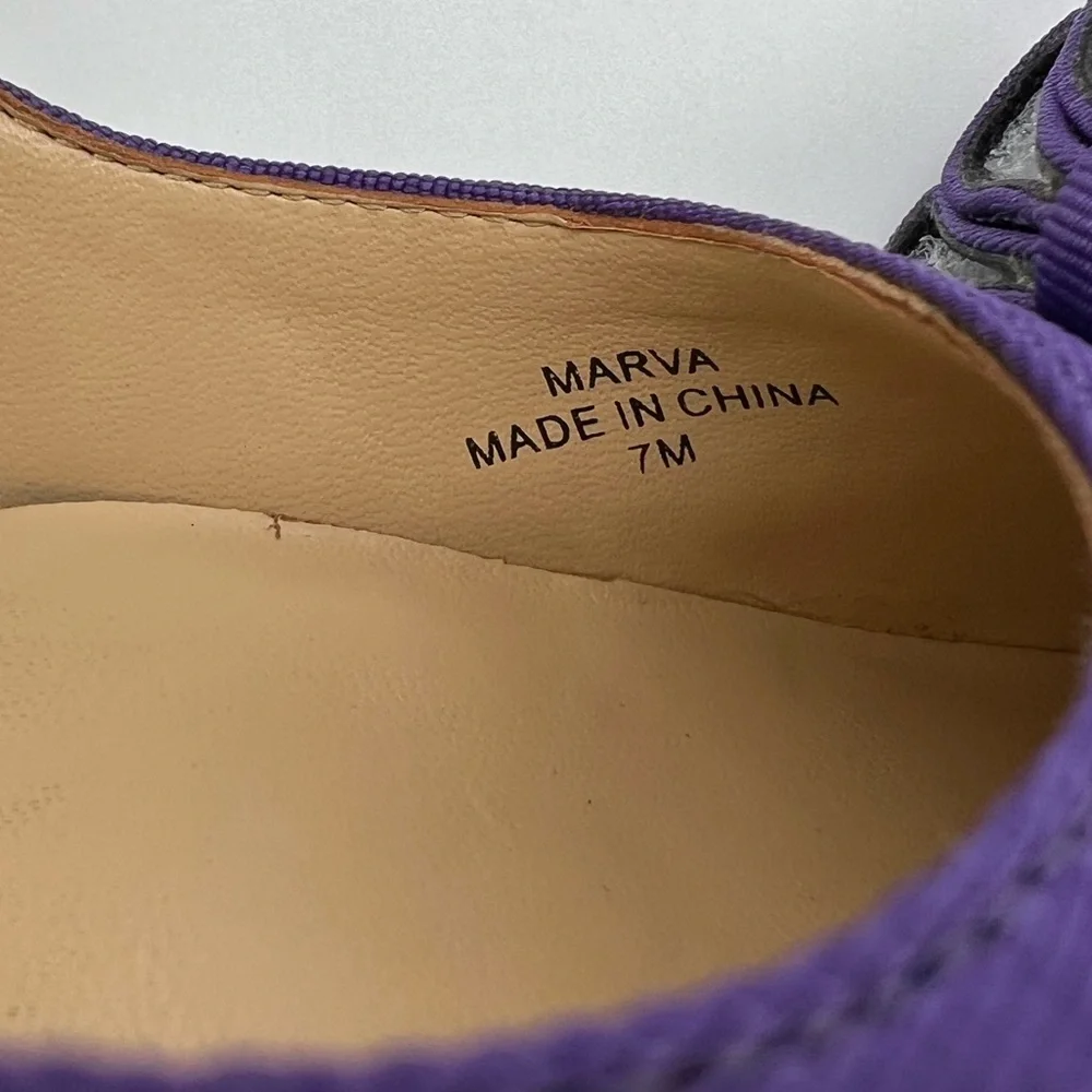 J Renee Marva Slingback Size 7 M Black Patent Leather Purple Bow - Picture 10 of 16